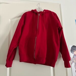 Vibrant Red Zip-Up Hoodie Size L